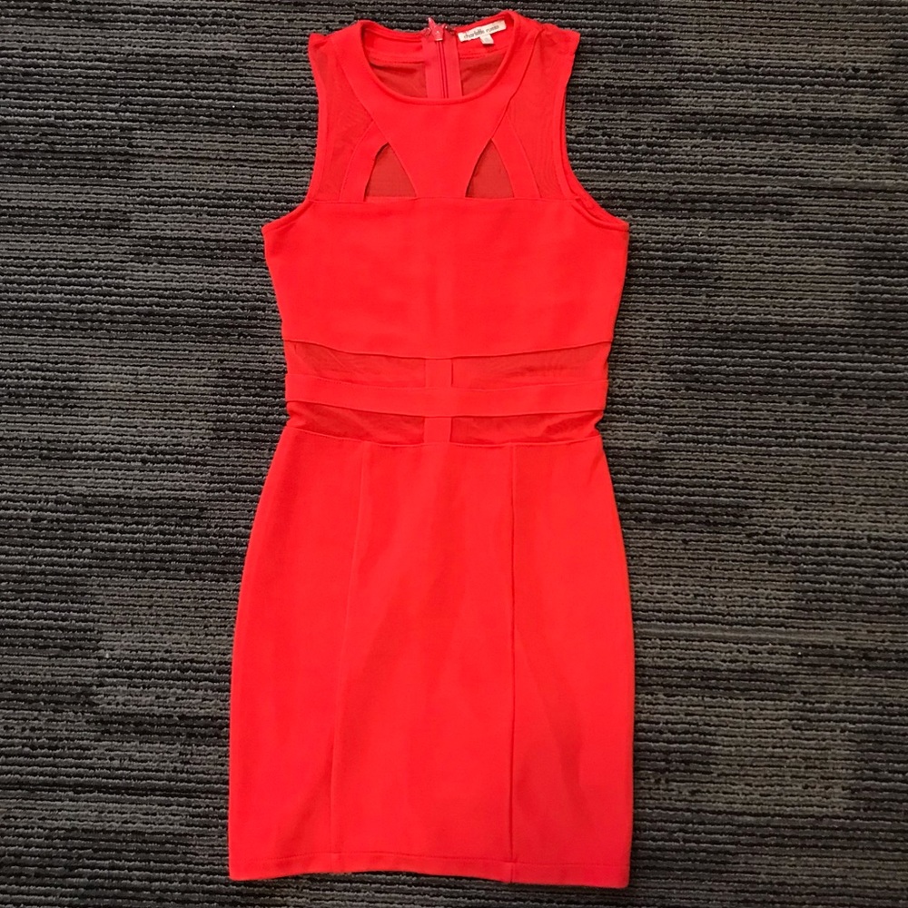 Bodycon party dress red mesh cutout dress